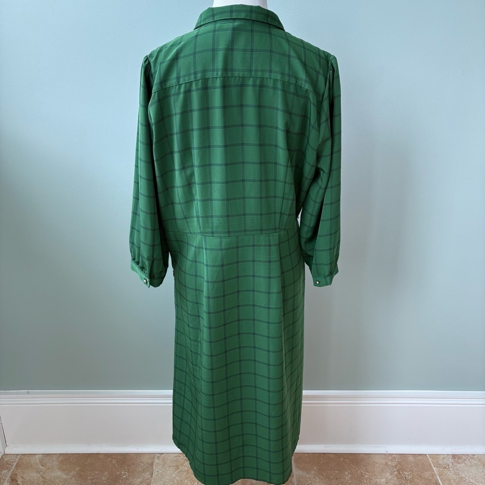 DownEast Modest Green Windowpane Check Academia Coquette Shirt Dress Sz L - Picture 6 of 13